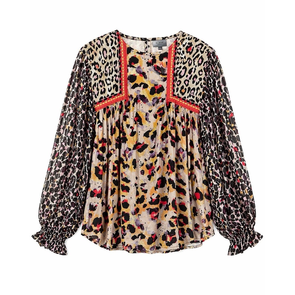 Anthropologie Bl-nk Miranda Peasant‎ Blouse Boho Animal Print